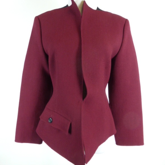 GEOFFREY BEENE COUTURE BERGDORF GOODMAN Vintage wool red black blazer Jacket 4 6 - Picture 2 of 7